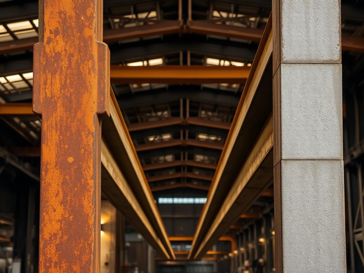 Rusty and restored structural steel showing the finish difference